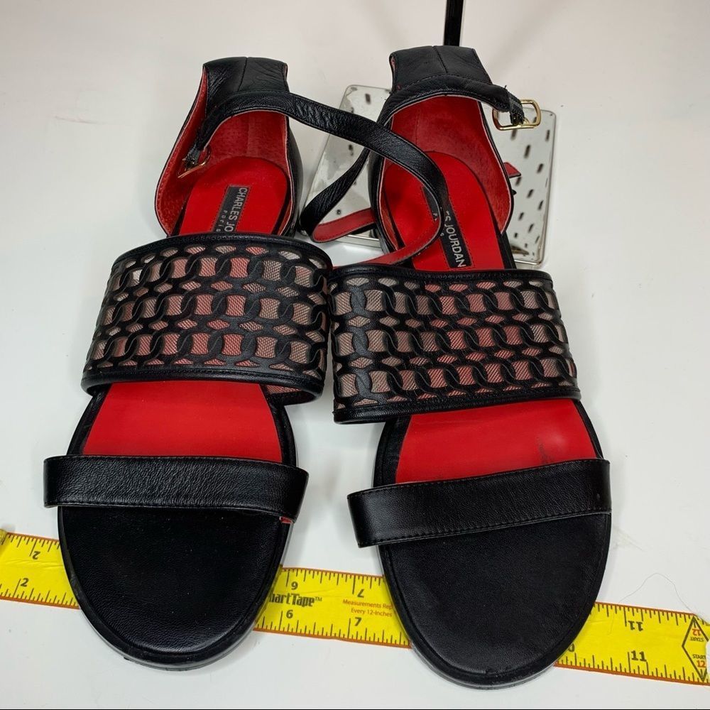 Charles Jourdan Paris leather ankle straps laser cut mesh wide band size 9.5